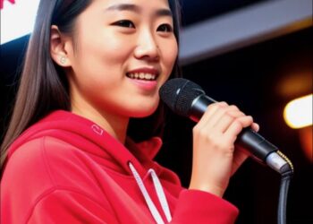 woman singing at karaoke